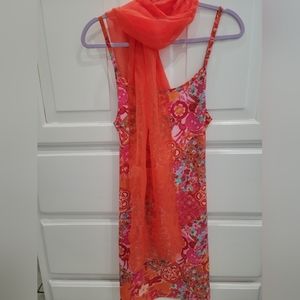 Strapped orange red floral dress 👗